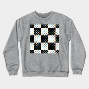 Primary Coloured Discs on Black & White Check Crewneck Sweatshirt